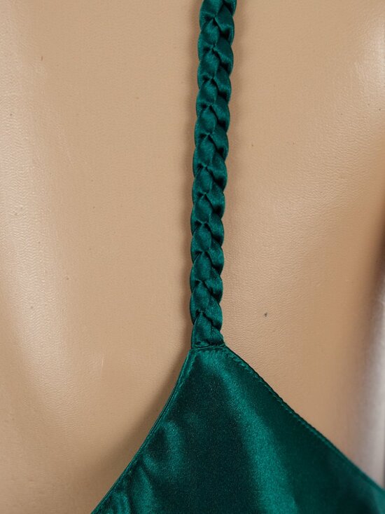 Vintage Intimate Emerald Green Embroidered Shiny Satin Nightie Slip Dress Medium - Picture 6 of 7